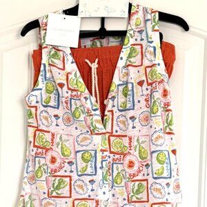 Cynthia Rowley Women 3 Piece Set Pants Top Bag Linen Lyocell Orange White Small